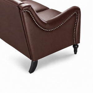 English Elm Pu Leather Tufted Loveseat with Nailhead Trim Birch Legs for Apartment Living 75.2 inches Dark Brown W680P536112