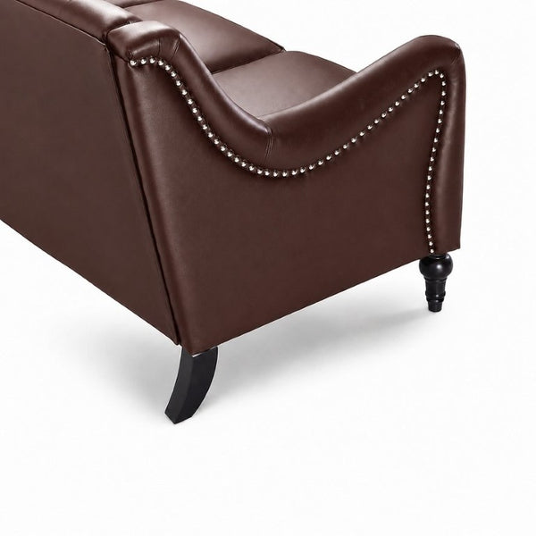 English Elm Pu Leather Tufted Loveseat with Nailhead Trim Birch Legs for Apartment Living 75.2 inches Dark Brown W680P536112