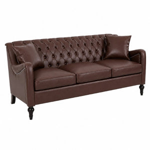 English Elm Pu Leather Tufted Loveseat with Nailhead Trim Birch Legs for Apartment Living 75.2 inches Dark Brown W680P536112