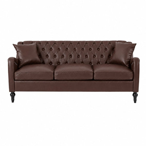 English Elm Pu Leather Tufted Loveseat with Nailhead Trim Birch Legs for Apartment Living 75.2 inches Dark Brown W680P536112