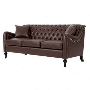English Elm Pu Leather Tufted Loveseat with Nailhead Trim Birch Legs for Apartment Living 75.2 inches Dark Brown W680P536112
