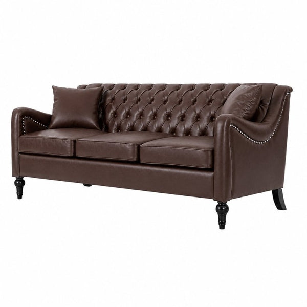 English Elm Pu Leather Tufted Loveseat with Nailhead Trim Birch Legs for Apartment Living 75.2 inches Dark Brown W680P536112