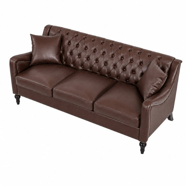 English Elm Pu Leather Tufted Loveseat with Nailhead Trim Birch Legs for Apartment Living 75.2 inches Dark Brown W680P536112