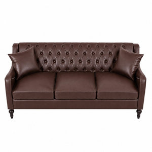 English Elm Pu Leather Tufted Loveseat with Nailhead Trim Birch Legs for Apartment Living 75.2 inches Dark Brown W680P536112