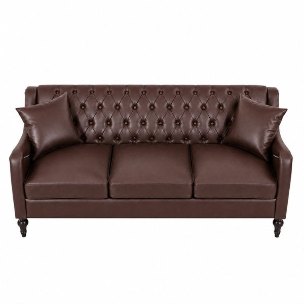 English Elm Pu Leather Tufted Loveseat with Nailhead Trim Birch Legs for Apartment Living 75.2 inches Dark Brown W680P536112