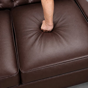 English Elm Pu Leather Tufted Loveseat with Nailhead Trim Birch Legs for Apartment Living 75.2 inches Dark Brown W680P536112
