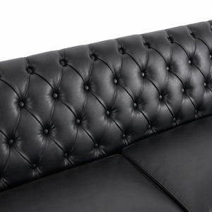 English Elm Pu Leather Three Seat Tufted Sofa with Birch Legs Nailhead Trim for Living Room W680P536113