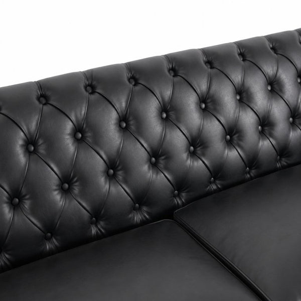 English Elm Pu Leather Three Seat Tufted Sofa with Birch Legs Nailhead Trim for Living Room W680P536113