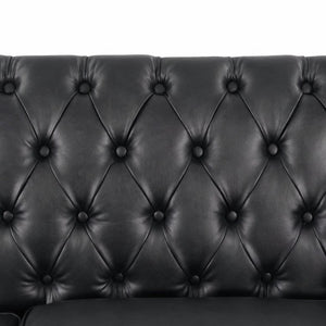English Elm Pu Leather Three Seat Tufted Sofa with Birch Legs Nailhead Trim for Living Room W680P536113