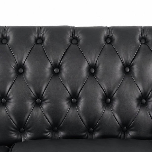 English Elm Pu Leather Three Seat Tufted Sofa with Birch Legs Nailhead Trim for Living Room W680P536113