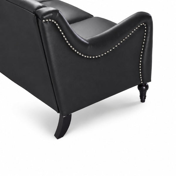English Elm Pu Leather Three Seat Tufted Sofa with Birch Legs Nailhead Trim for Living Room W680P536113