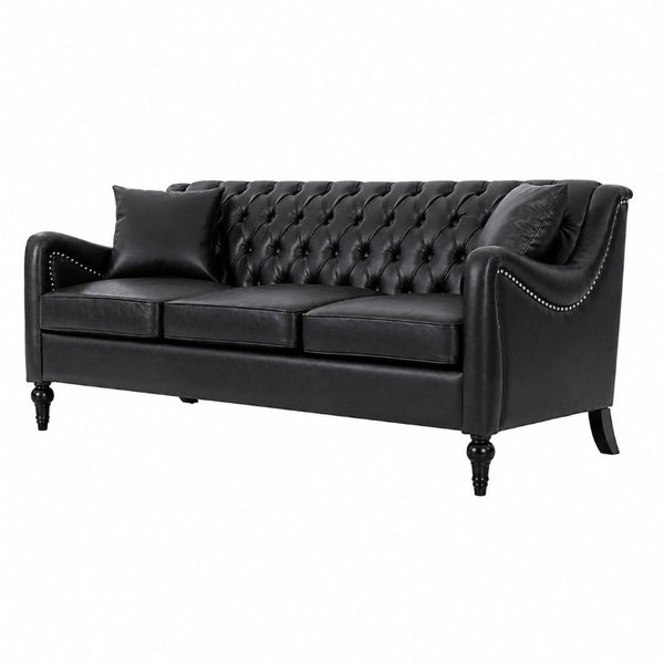 English Elm Pu Leather Three Seat Tufted Sofa with Birch Legs Nailhead Trim for Living Room W680P536113