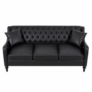 English Elm Pu Leather Three Seat Tufted Sofa with Birch Legs Nailhead Trim for Living Room W680P536113