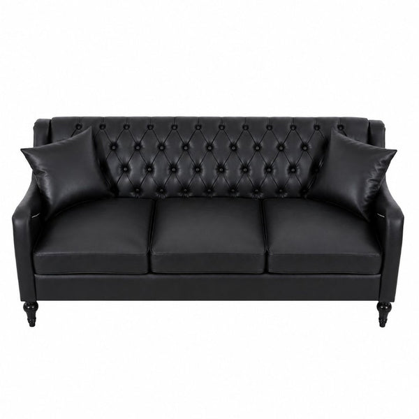 English Elm Pu Leather Three Seat Tufted Sofa with Birch Legs Nailhead Trim for Living Room W680P536113