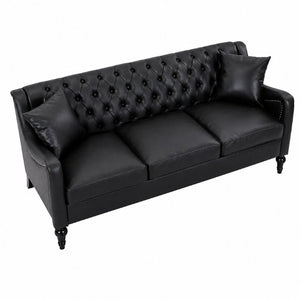 English Elm Pu Leather Three Seat Tufted Sofa with Birch Legs Nailhead Trim for Living Room W680P536113