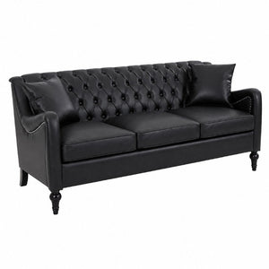 English Elm Pu Leather Three Seat Tufted Sofa with Birch Legs Nailhead Trim for Living Room W680P536113