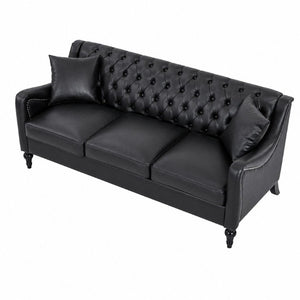 English Elm Pu Leather Three Seat Tufted Sofa with Birch Legs Nailhead Trim for Living Room W680P536113