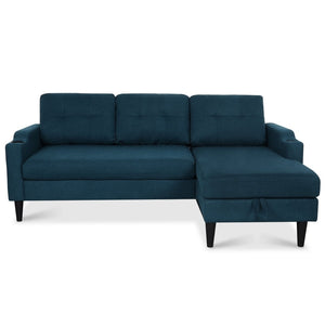 English Elm Sofa with Hidden Storage Track Arm Low Profile Fabric Upholstered Living Room Couch Blue W680S00005