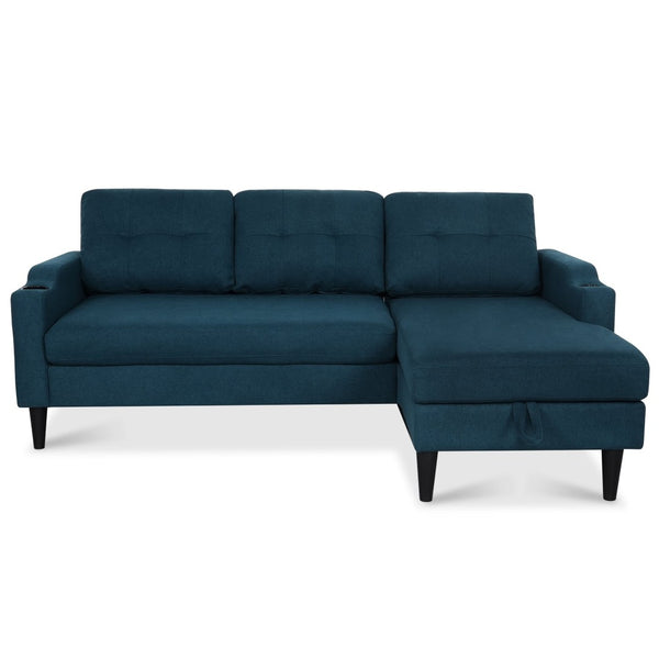 English Elm Sofa with Hidden Storage Track Arm Low Profile Fabric Upholstered Living Room Couch Blue W680S00005