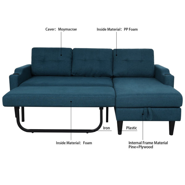 English Elm Sofa with Hidden Storage Track Arm Low Profile Fabric Upholstered Living Room Couch Blue W680S00005