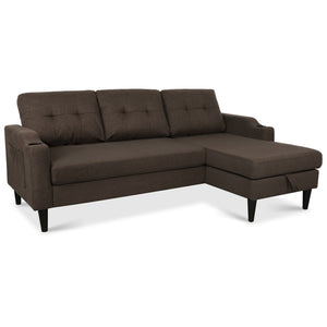 English Elm Sofa with Hidden Storage Track Arm Low Profile Fabric Upholstered Living Room Couch Brown W680S00006