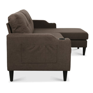 English Elm Sofa with Hidden Storage Track Arm Low Profile Fabric Upholstered Living Room Couch Brown W680S00006