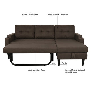 English Elm Sofa with Hidden Storage Track Arm Low Profile Fabric Upholstered Living Room Couch Brown W680S00006