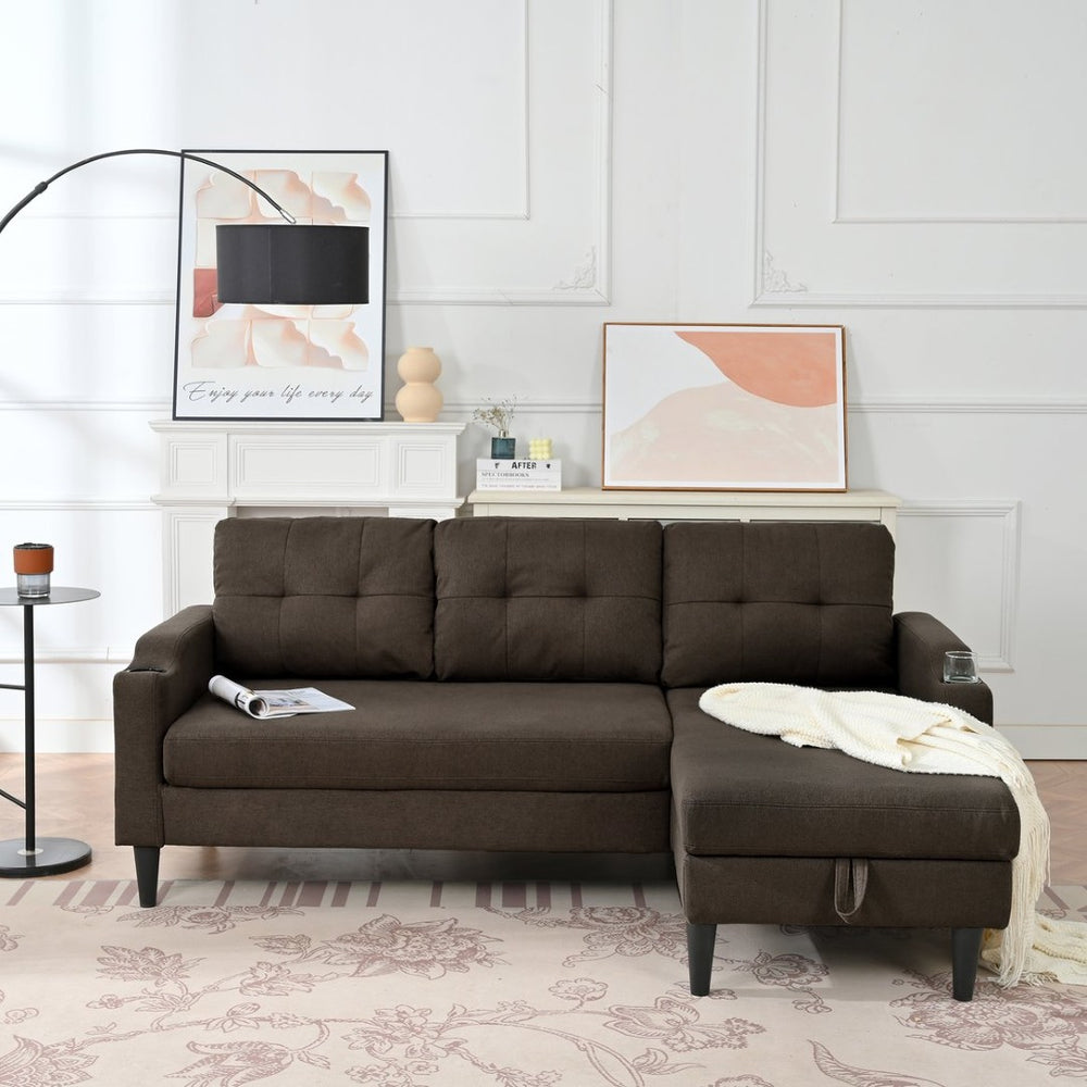 English Elm Sofa with Hidden Storage Track Arm Low Profile Fabric Upholstered Living Room Couch Brown W680S00006