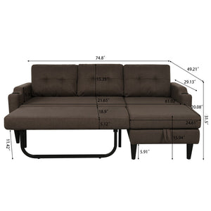 English Elm Sofa with Hidden Storage Track Arm Low Profile Fabric Upholstered Living Room Couch Brown W680S00006