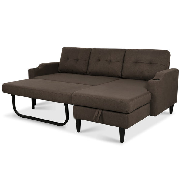 English Elm Sofa with Hidden Storage Track Arm Low Profile Fabric Upholstered Living Room Couch Brown W680S00006