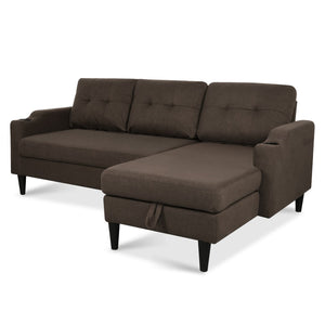 English Elm Sofa with Hidden Storage Track Arm Low Profile Fabric Upholstered Living Room Couch Brown W680S00006