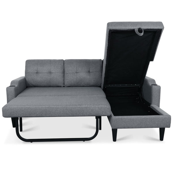 English Elm Sofa with Hidden Storage Track Arm Low Profile Fabric Upholstered Living Room Couch Grey W680S00007
