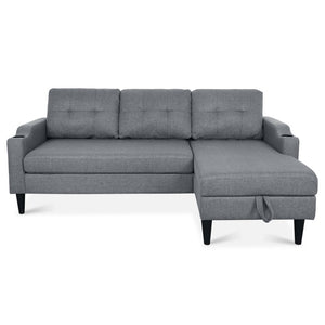 English Elm Sofa with Hidden Storage Track Arm Low Profile Fabric Upholstered Living Room Couch Grey W680S00007