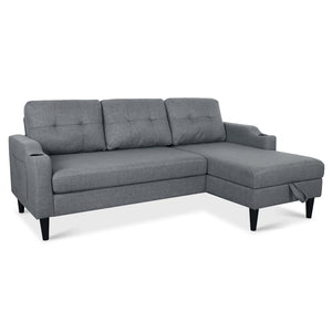 English Elm Sofa with Hidden Storage Track Arm Low Profile Fabric Upholstered Living Room Couch Grey W680S00007