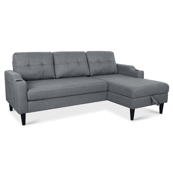 English Elm Sofa with Hidden Storage Track Arm Low Profile Fabric Upholstered Living Room Couch Grey W680S00007