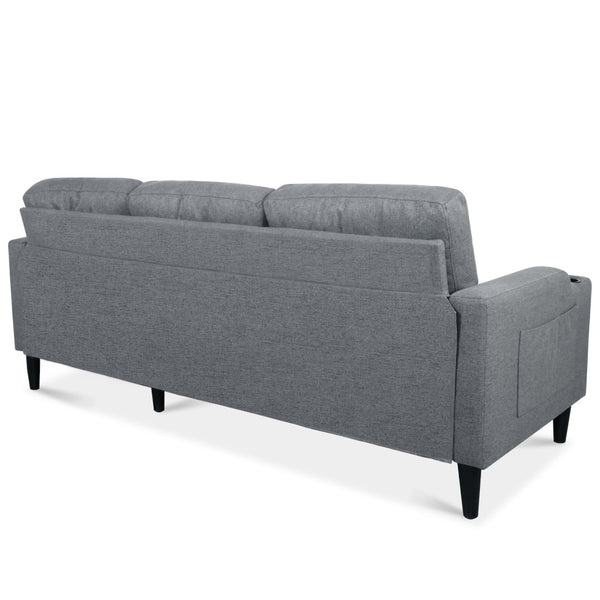 English Elm Sofa with Hidden Storage Track Arm Low Profile Fabric Upholstered Living Room Couch Grey W680S00007
