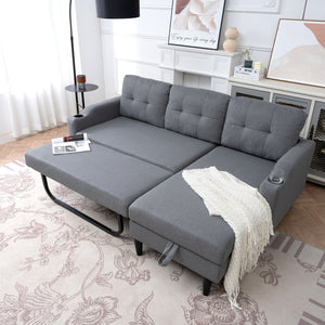 English Elm Sofa with Hidden Storage Track Arm Low Profile Fabric Upholstered Living Room Couch Grey W680S00007
