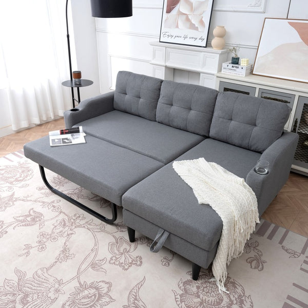 English Elm Sofa with Hidden Storage Track Arm Low Profile Fabric Upholstered Living Room Couch Grey W680S00007