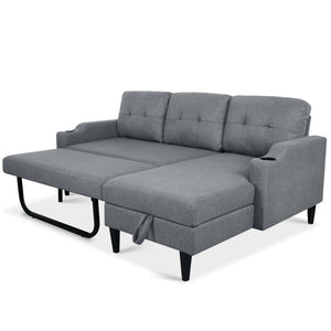 English Elm Sofa with Hidden Storage Track Arm Low Profile Fabric Upholstered Living Room Couch Grey W680S00007