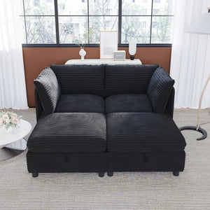 English Elm Sofa with Pin-Tucked Cushions Birch Legs and Pine Frame for Mid-Century Living Rooms Black Corduroy W680S00069