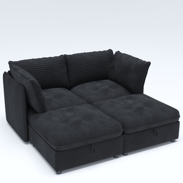 English Elm Sofa with Pin-Tucked Cushions Birch Legs and Pine Frame for Mid-Century Living Rooms Black Corduroy W680S00069