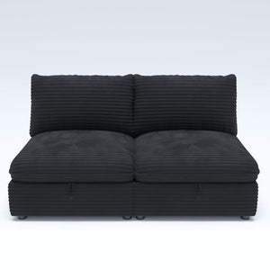 English Elm Sofa with Pin-Tucked Cushions Birch Legs and Pine Frame for Mid-Century Living Rooms Black Corduroy W680S00069