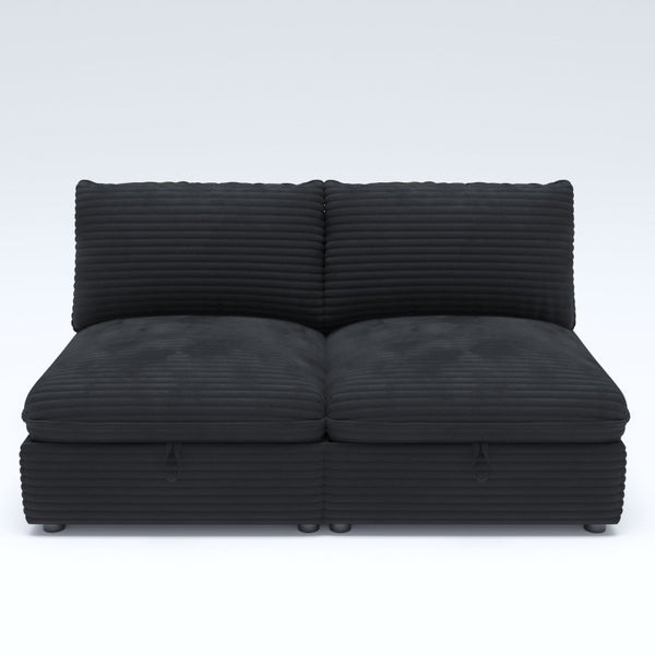 English Elm Sofa with Pin-Tucked Cushions Birch Legs and Pine Frame for Mid-Century Living Rooms Black Corduroy W680S00069