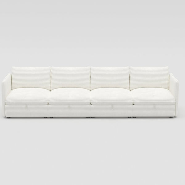 English Elm Modular Sectional Sofa with Hidden Storage and Breathable Fabric for Living Rooms White 4 Seats W680S00071