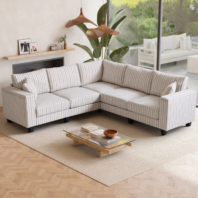 English Elm 97''Corduroy L Shaped Sectional Sofa Deep Seat Corner Couch with Armrest Storage W680S00094