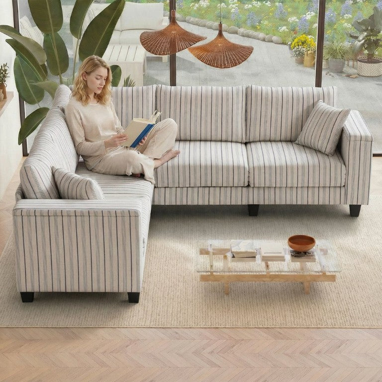 English Elm 97''Corduroy L Shaped Sectional Sofa Deep Seat Corner Couch with Armrest Storage W680S00094