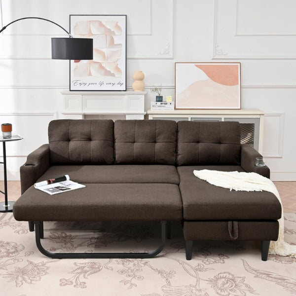 English Elm Sofa with Hidden Storage Solid Wood Frame Fabric Upholstery for Living Rooms Brown W680S00104