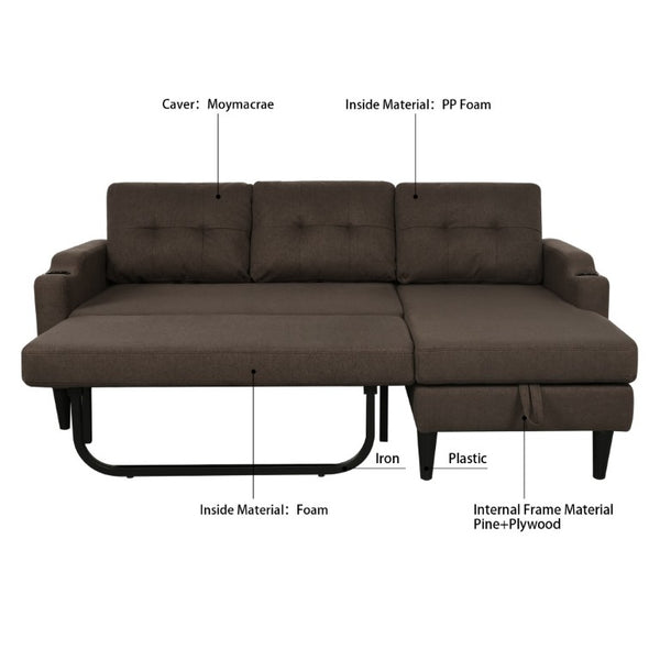 English Elm Sofa with Hidden Storage Solid Wood Frame Fabric Upholstery for Living Rooms Brown W680S00104