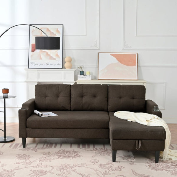 English Elm Sofa with Hidden Storage Solid Wood Frame Fabric Upholstery for Living Rooms Brown W680S00104