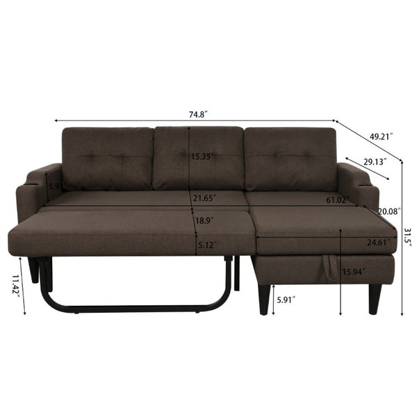English Elm Sofa with Hidden Storage Solid Wood Frame Fabric Upholstery for Living Rooms Brown W680S00104